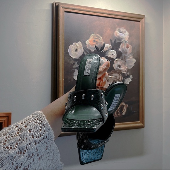 SOLD | Cape Robbin Tennon Faux Crocodile Square Open Toe Shoes Heels - Picture 8 of 15